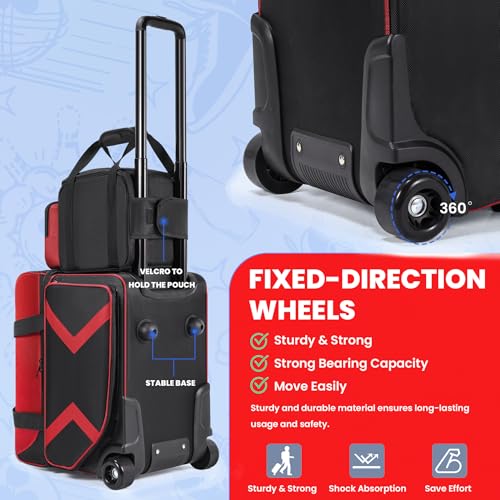 Aleemin Red 3 Ball Bowling Bag with Wheels & Tote - Durable, Multi-Compartment