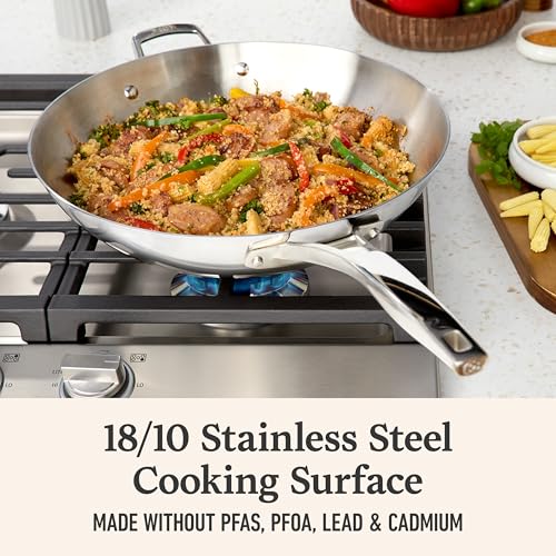 Calphalon Premier 13" Stainless Steel Wok with Turbo Heat Tech - Oven Safe, Induction Compatible