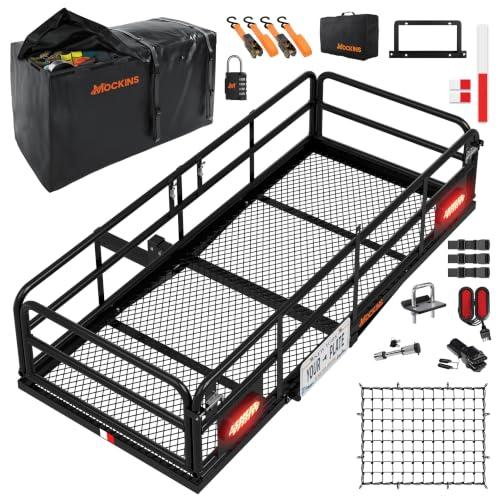 XXLarge 66x30x14 Inch High Rail Trailer Hitch Cargo Carrier with Waterproof Bag & Lights