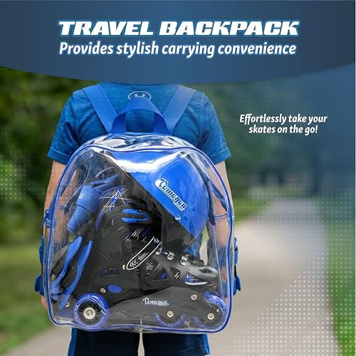 Kids Blue Inline Roller Skates with Protective Gear Set - Adjustable, Indoor & Outdoor