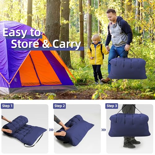 Fragess Blue Portable Camping Cot for Adults, 28-Inch Extra Wide Heavy Duty Foldable Bed with Mattress, Supports 600LBS
