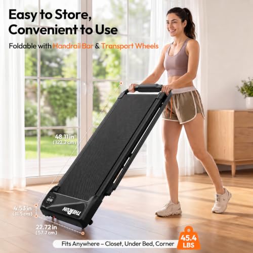 THERUN Under Desk Walking Treadmill with Handle Bar - Light Black, High Speed