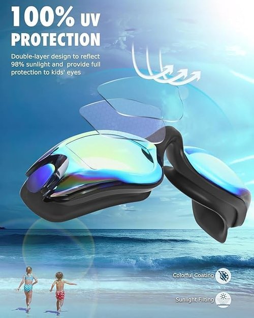Aegend Swim Goggles - 3 Pack Comfortable Anti-Fog Goggles for Kids Ages 3-14 | Kid-Friendly Design
