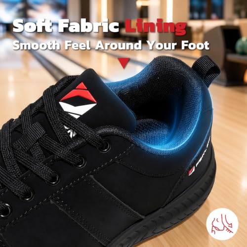 Men's Bowling Shoes Microfiber Lace-Up with Dual Sliding Soles - Black, Size 9