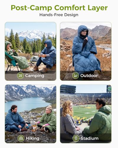 ATEPA Black 3-in-1 Wearable Camping Blanket Poncho with Hood