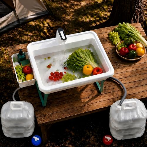 Portable Hand Washing Station with 2x15L Foldable Water Bags for Camping and Outdoor Use