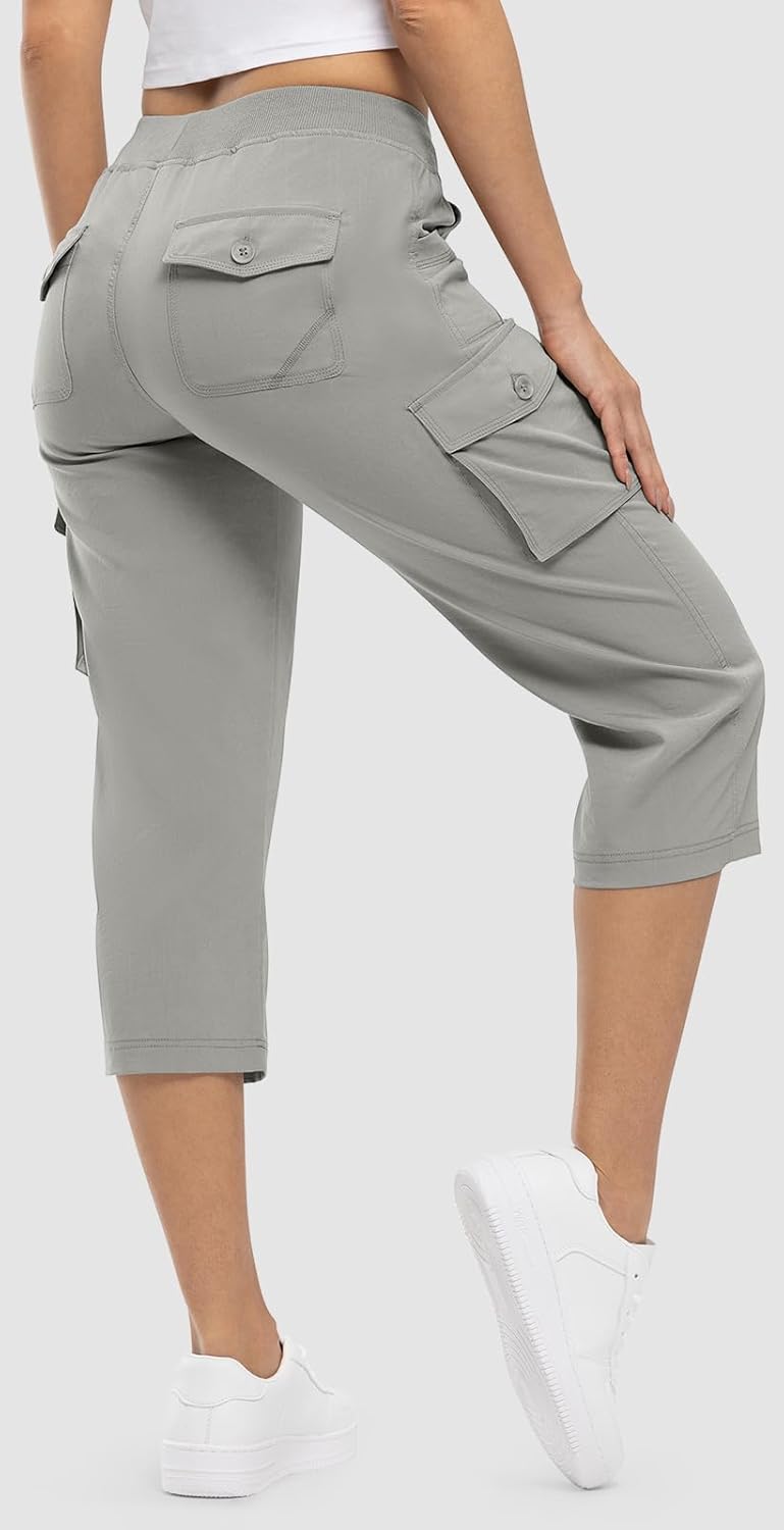 Rdruko Women's Cargo Capris - Lightweight Quick-Dry Hiking Pants with Pockets | Summer Casual Style