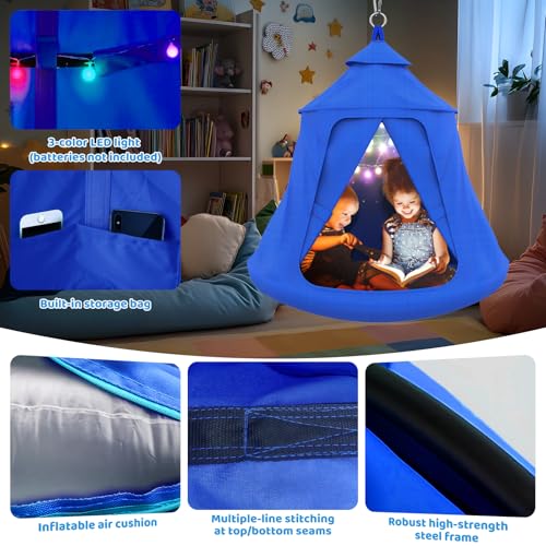 Blue Kid Tent Swing Set with Hammock Chair and X-Shaped Stand - Supports 330 lbs