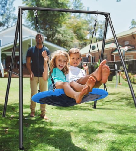 Blue 40-Inch Saucer Swing with Heavy Duty Stand - Supports 440lbs