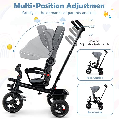 Baby Joy 5-in-1 Baby Tricycle for Kids 18 Months to 5 Years - Grey