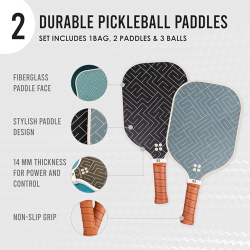 2 Player Pickleball Paddle Set with 3 Outdoor Balls & Backpack