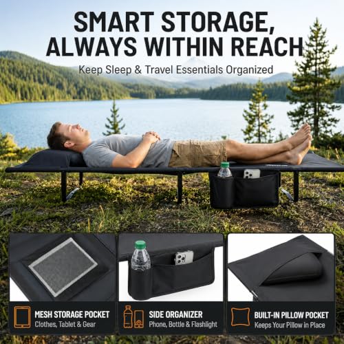 Overmont Ultralight Portable Camping Cot for Adults with Pillow Pocket - 1 Height