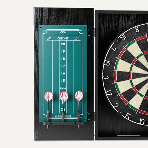 18-Inch Dartboard Cabinet Set with Steel Tip Darts & Chalkboard Scoreboard