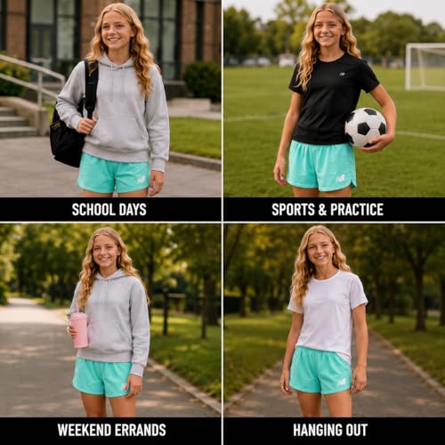 Girls Mesh Dolphin Running Shorts 2 Pack - Jade Pink Sugar, Outdoor Performance