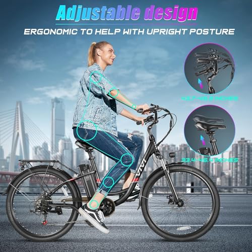 Vivi 26'' Step-Through Electric Bike for Adults, Commuter E-Bike with 1000W Power