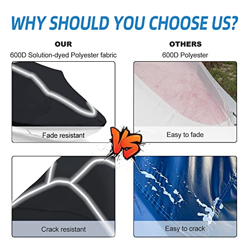 Jet Ski Cover Waterproof UV Resistant Trailerable 126-135 Inch 3 Seater - Black - Fade & Crack Resistant