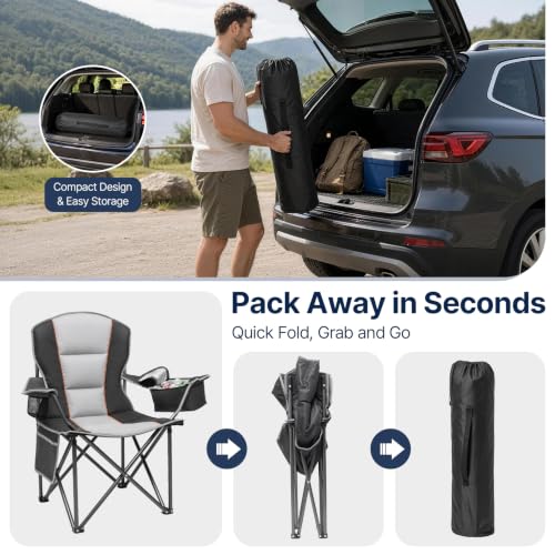 Suteck 2-Pack Heavy Duty Folding Camping Chairs Oversized Black - Portable, Sturdy, with Cooler