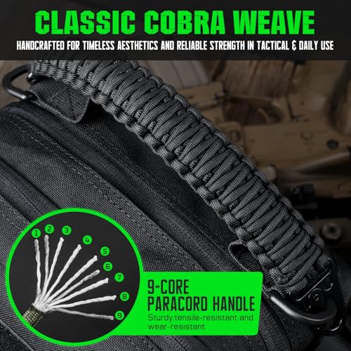 Black 12.6-inch Paracord Handle for MOLLE Water Bottle Holder & Backpack
