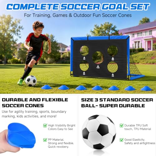 Blue Soccer Goals 6x4 FT Portable Kids Soccer Goal Set with Accessories - 2 Pack