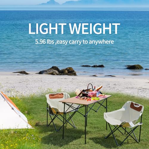 Beige Folding Camping Chair - Compact Lightweight Outdoor Lawn Seat with Carry Bag