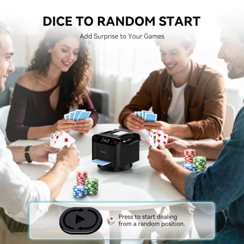 KPAW Automatic Card Shuffler & Dealer for 1-2 Decks, Supports 12 Players - Black with 4 Remotes B