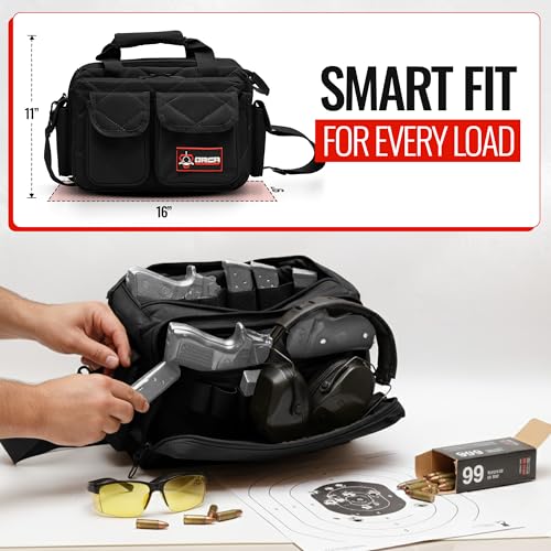Orca Tactical Black Gun Range Bag for Handguns and Ammo – Self Standing, Durable Pistol & Revolver Storage