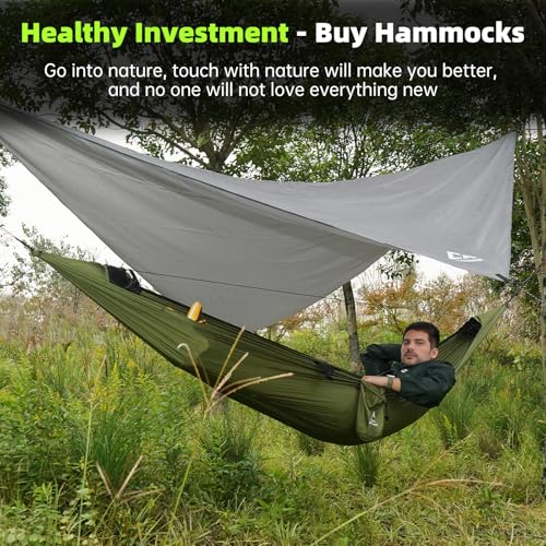 Camping Hammock with Mosquito Net, Underquilt & Rain Fly Tarp - Green