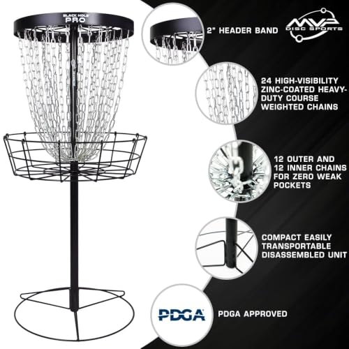 MVP Disc Sports Black Hole Pro Portable 24-Chain Disc Golf Basket with Transit Bag