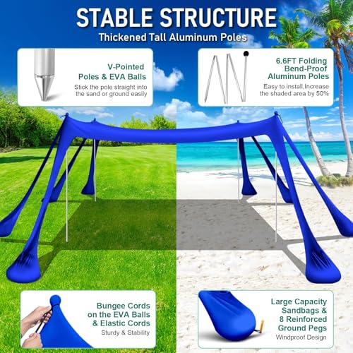 Navy 10x10FT Beach Tent Sun Shelter UPF50+ Portable Family Canopy with Sandbags