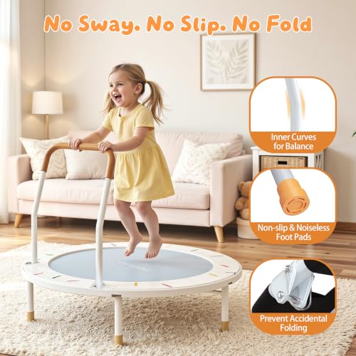 White 36-Inch Foldable Toddler Trampoline with Foam Handle - Indoor Safe Rebounder