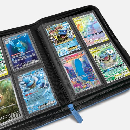 Card Binder 4 Pocket, Holds 160 Trading Cards, Waterproof PU Leather, Blue