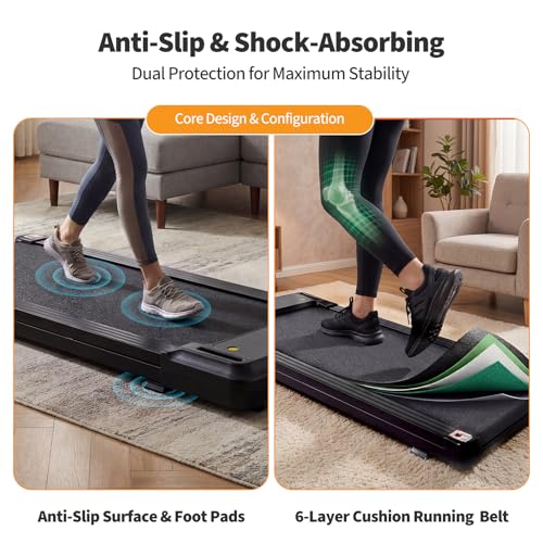 Under Desk Walking Pad Treadmill - Portable Quiet Electric Treadmill with Remote, LED Display, 42.2 x 19.2 x 3.6 Inches, Black/Sliver