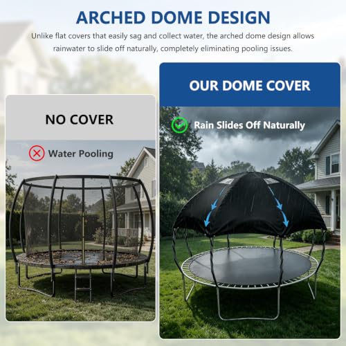 Black 14ft Waterproof Trampoline Cover with PVC Skylight & Support Poles - Heavy Duty