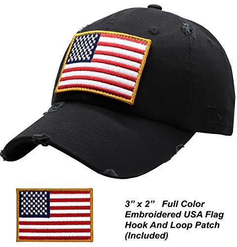 Unisex American Flag Baseball Hat Black Mesh Snapback Cap with Patriotic Patches