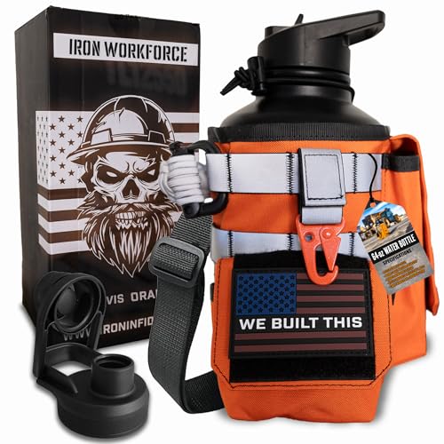 64 oz Insulated Stainless Steel Water Bottle with Paracord Handle and Removable Sleeve - Orange