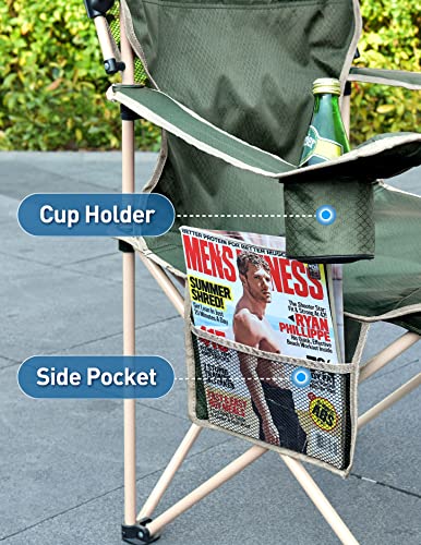 Olive Green Camping Chair with Canopy Shade Backpack - Foldable & Durable