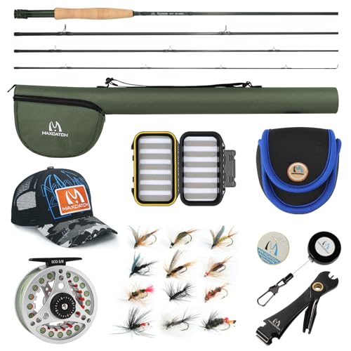 5WT 9' Fly Fishing Combo Kit - 4-Piece Rod & Pre-Spooled Reel, Travel Case