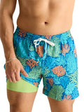 Men's Swim Trunks with Boxer Brief Liner - 5.5 Inch, Large Coral Quarrels, UPF 50+