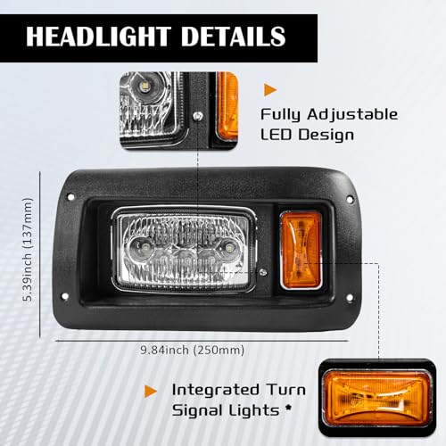 VPAHub 48V Club Car DS LED Light Kit with 2 Headlights & Taillights, Wiring Harness
