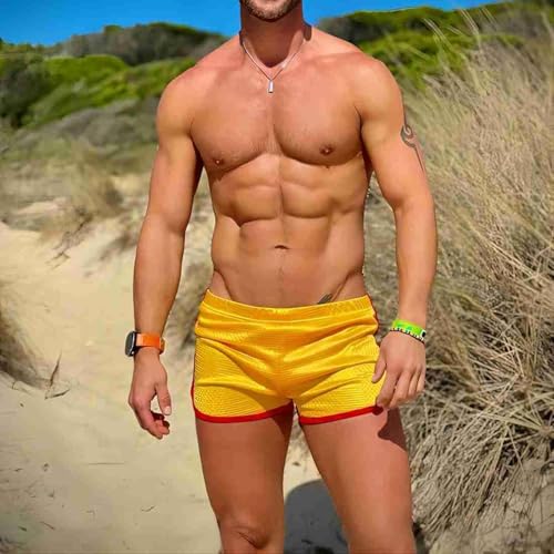 Men's Mesh Running Shorts 3 Inch Quick Dry Athletic Gym Shorts - Large / Yellow