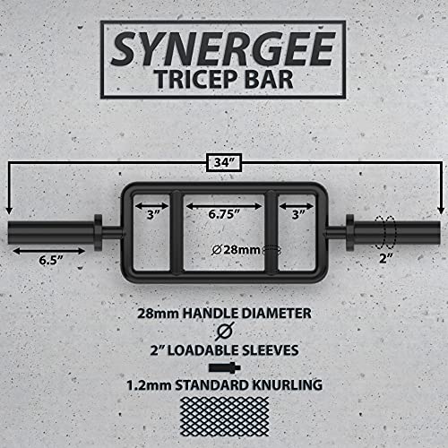 Synergee Tricep Bar 25 lb - Black Phosphate, 34-inch Steel Weightlifting Bar