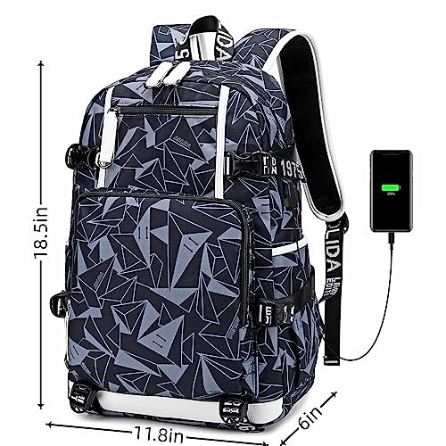 Txiujou Student Basketball Backpack 23, Laptop Travel Bag for Men & Women - Grey-B
