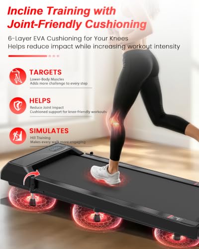 BASECAL Foldable Under Desk Treadmill with 10% Incline & Handlebar