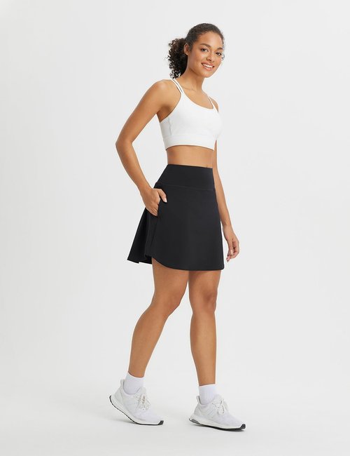 baleaf Women's 18" Tennis Skorts Skirts Knee Length with Liner Shorts High Waisted Golf Pickleball Athletic with Pockets Black M