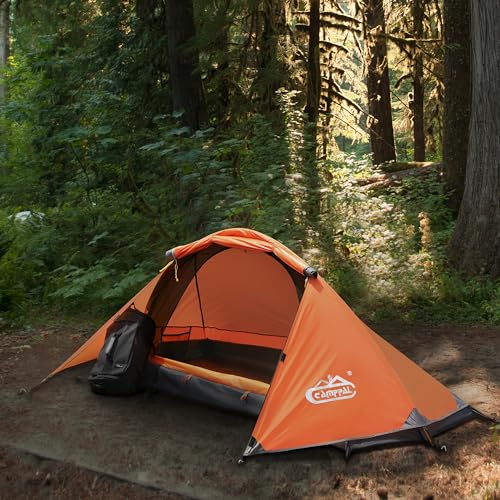 Camppal 1 Person Tent for Camping Hiking Mountain Hunting - Orange, 4-Season Waterproof Windproof