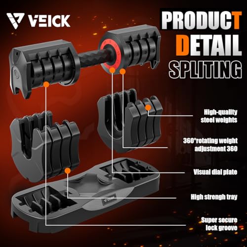 VEICK 25 lb Adjustable Dumbbell Set with 2 Handles, 5-25 lb per Dumbbell, Home Gym Equipment