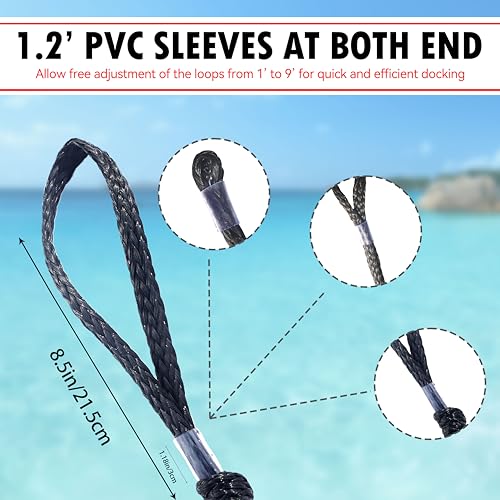 4 Feet Bungee Dock Lines with Loops for Boats & PWC – Black, Set of 2
