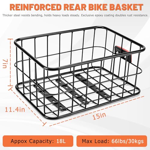 Large Bicycle Rear Rack Basket with Removable Liner Waterproof Cover for Mountain, City, E-Bike