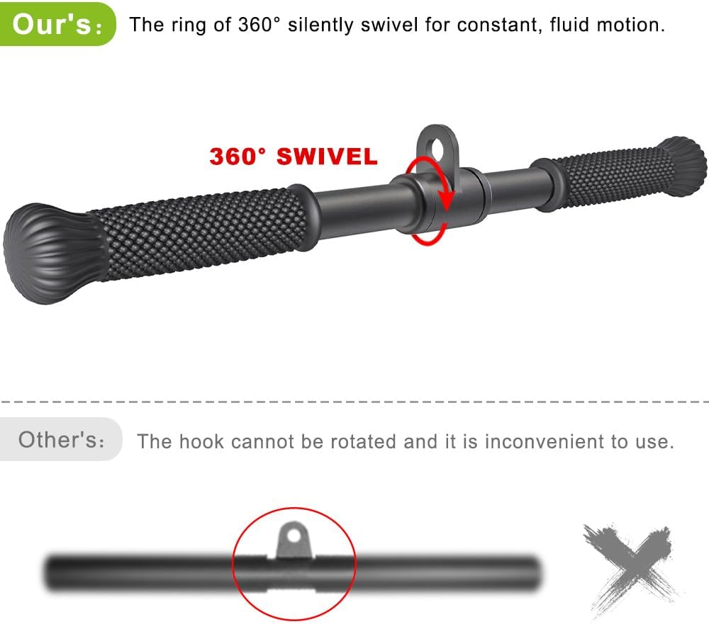 SELEWARE Cable Machine Attachment - Rotating Straight Bar & Tricep Rope with Non-Slip Grip | Versatile Double D Row Handle