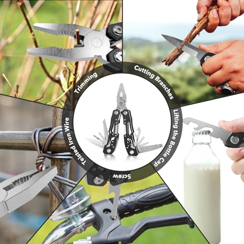 Fangfo 14-in-1 Multitool with Safety Locking – Professional Stainless Steel Pliers, Knife, Bottle Opener, Screwdriver, 10 Pack